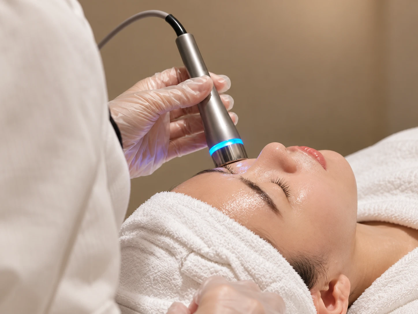 Mature woman receiving a rejuvenating facial treatment