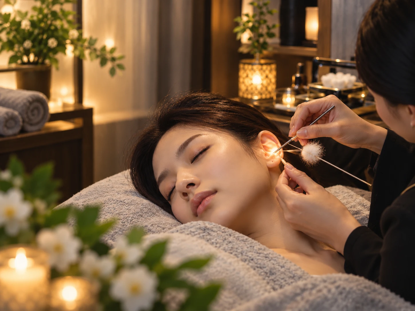 Mature woman receiving a rejuvenating facial treatment