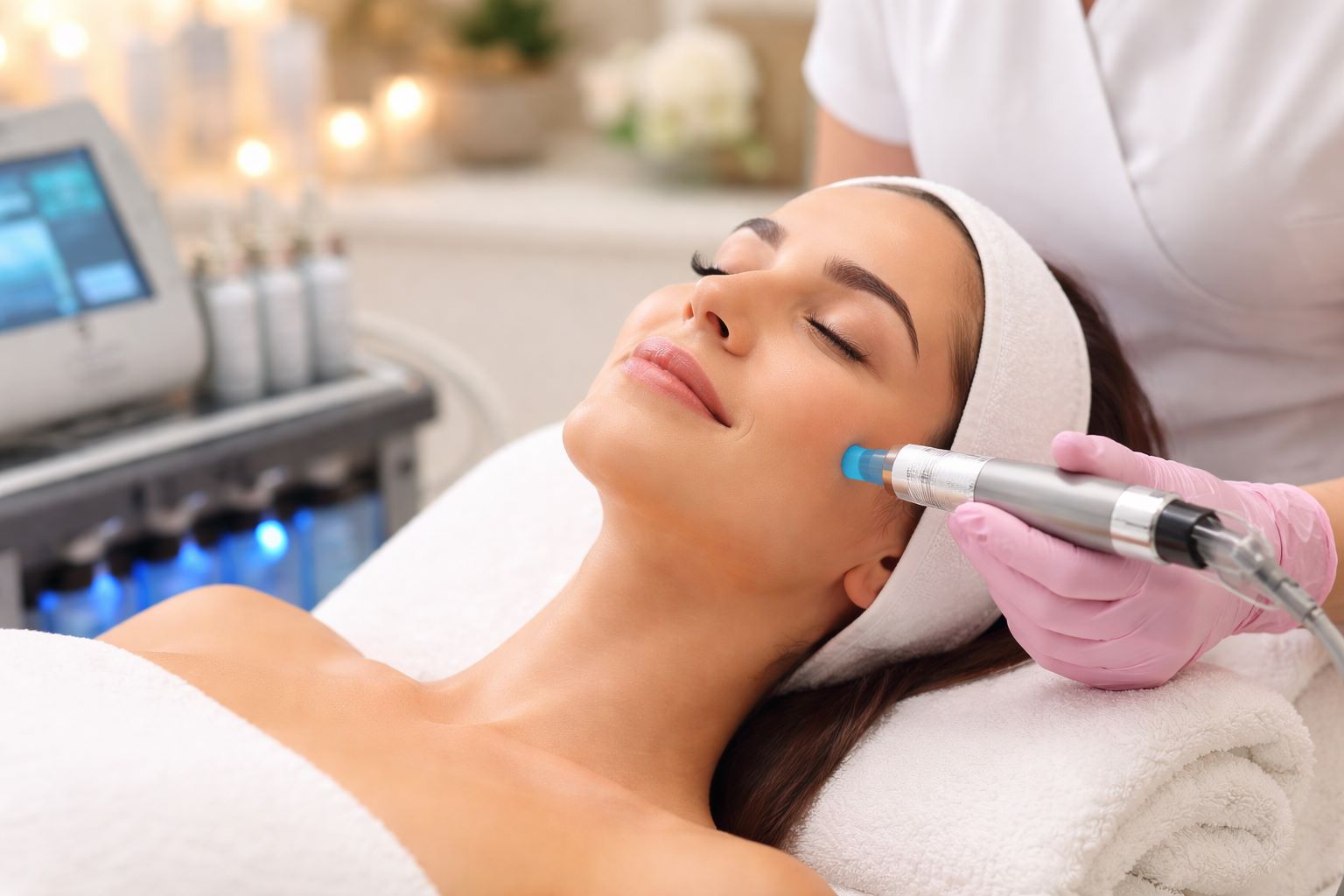 Woman receiving a nourishing facial treatment